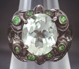 Серебряное кольцо с зеленым аметистом 10+ карат и диопсидами Серебро 925