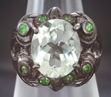 Серебряное кольцо с зеленым аметистом 10+ карат и диопсидами