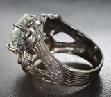 Серебряное кольцо с зеленым аметистом 10+ карат и диопсидами