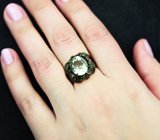 Серебряное кольцо с зеленым аметистом 10+ карат и диопсидами