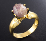 Золотое кольцо с крупным уральским александритом 4,32 карата и бриллиантами Золото