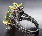 Серебряное кольцо с зеленым аметистом, родолитами, перидотами и разноцветными турмалинами Серебро 925