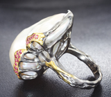 Серебряное кольцо с жемчужиной барокко 52,4 карата и розовыми сапфирами Серебро 925