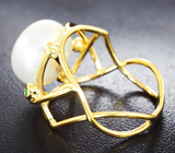 Золотое кольцо с морской жемчужиной 12,86 карата и уральскими изумрудами! Исключительный люстр Золото