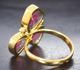 Золотое кольцо c контрастными слайсами арбузных турмалинов 6,95 карата, сапфирами и бриллиантом Золото