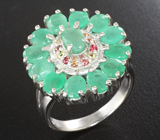 Великолепное серебряное кольцо с изумрудами и разноцветными сапфирами Серебро 925