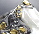Серебряное кольцо с жемчужиной барокко 25,42 карата и синими сапфирами Серебро 925