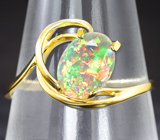 Золотое кольцо с ограненным эфиопским опалом 1,18 карата! Опалесценция всеми цветами радуги Золото