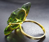 Золотое кольцо с редким цвета киви резным кварцем 32,05 карата Золото