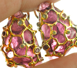 Золотые серьги с забайкальскими рубеллитами топового цвета 25,56 карата, розовыми сапфирами и бриллиантами Золото