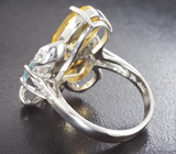 Чудесное серебряное кольцо с цитринами и голубыми топазами Серебро 925