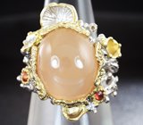 Серебряное кольцо с лунным камнем и спессартинами Серебро 925