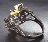 Серебряное кольцо с флюоритом 13+ карат, родолитом, голубыми топазами и ограненными эфиопскими опалами Серебро 925