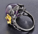 Серебряное кольцо со сливовым аметистом 22+ карат и родолитами Серебро 925