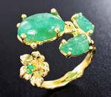 Золотое кольцо с уральскими изумрудами 5,29 карата и бриллиантом Золото