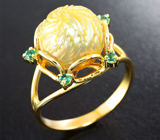 Золотое кольцо с редкой резной золотистой жемчужиной 9,55 карата Золото
