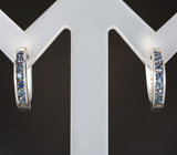 Стильные серебряные серьги с синими сапфирами бриллиантовой огранки Серебро 925