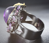 Серебряное кольцо с аметистами и родолитами