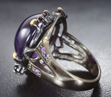 Серебряное кольцо со сливовым аметистом 25+ карат, родолитами и ограненными аметистами Серебро 925