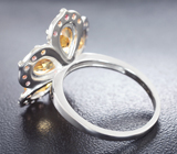 Превосходное серебряное кольцо-цветок с цитринами и сапфирами Серебро 925