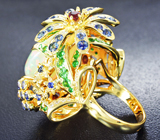 Золотое кольцо с фантастическим эфиопским опалом 13,39 карата, разноцветными сапфирами, цаворитами и бриллиантами Золото