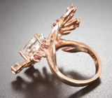 Эффектное серебряное кольцо с аквамарином и розовыми турмалинами Серебро 925