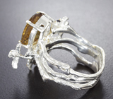 Серебряное кольцо с цитрином, синими сапфирами и изумрудом