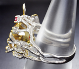 Серебряное кольцо с цитрином 11 карат и разноцветными сапфирами Серебро 925