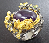 Серебряное кольцо со сливовым аметистом и сапфирами