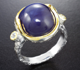 Серебряное кольцо с крупным синим сапфиром 19,78 карата и голубыми топазами Серебро 925