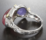 Серебряное кольцо с рубеллитом турмалином, танзанитом 4,8 карата и синими сапфирами Серебро 925