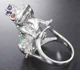 Скульптурное серебряное кольцо «Царевна-лягушка» с самоцветами Серебро 925