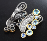 Серебряные серьги с голубыми топазами и синими сапфирами Серебро 925