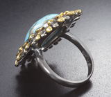 Серебряное кольцо с бирюзой с включениями пирита 11,15 карата и синими сапфирами Серебро 925