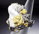 Серебряное кольцо с жемчужиной барокко 31,93 карата и голубыми сапфирами Серебро 925