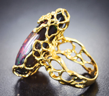 Роскошный камень! Золотое кольцо с кристаллическим черным опалом 20,46 карата и бриллиантами Золото