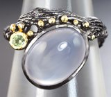 Серебряное кольцо с халцедоном и перидотом