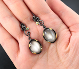 Серебряные серьги с лунным камнем с эффектом кошачьего глаза 22+ карат и топазами Серебро 925