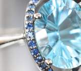 Серебряное кольцо с голубым топазом лазерной огранки 7,02 карата и синими сапфирами Серебро 925