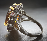 Серебряное кольцо с цитрином мадейра 13+ карат, родолитами и розовыми турмалинами Серебро 925