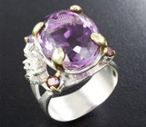 Серебряное кольцо с аметистами 16+ карат и родолитами