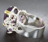 Серебряное кольцо с аметистами 16+ карат и родолитами