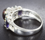 Серебряное кольцо с кристаллическим черным опалом, иолитами и голубыми топазами Серебро 925