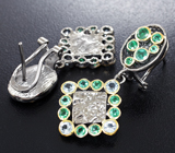Серебряные серьги с изумрудами высоких характеристик и голубыми топазами Серебро 925