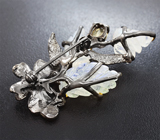 Серебряная брошь с резным лунным камнем 23+ карат, цитрином, голубыми топазами и перидотами Серебро 925
