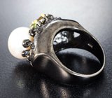 Серебряное кольцо с жемчужиной, турмалином, цитринами и перидотами Серебро 925