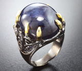 Серебряное кольцо с крупным кабошоном и ограненными синими сапфирами Серебро 925