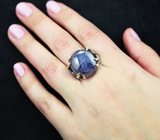 Серебряное кольцо с крупным кабошоном и ограненными синими сапфирами Серебро 925