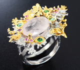 Серебряное кольцо с морганитом, розовыми сапфирами, родолитом и цаворитами Серебро 925