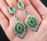Роскошные серебряные серьги с цаворитами Серебро 925